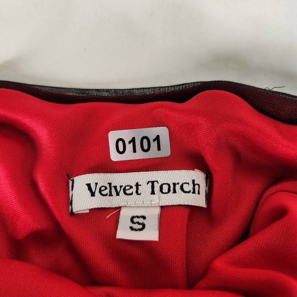 Velvet Torch Strapless Red Dress With Black Sheer Overlay. Small. Whimsygoth - Picture 3 of 6
